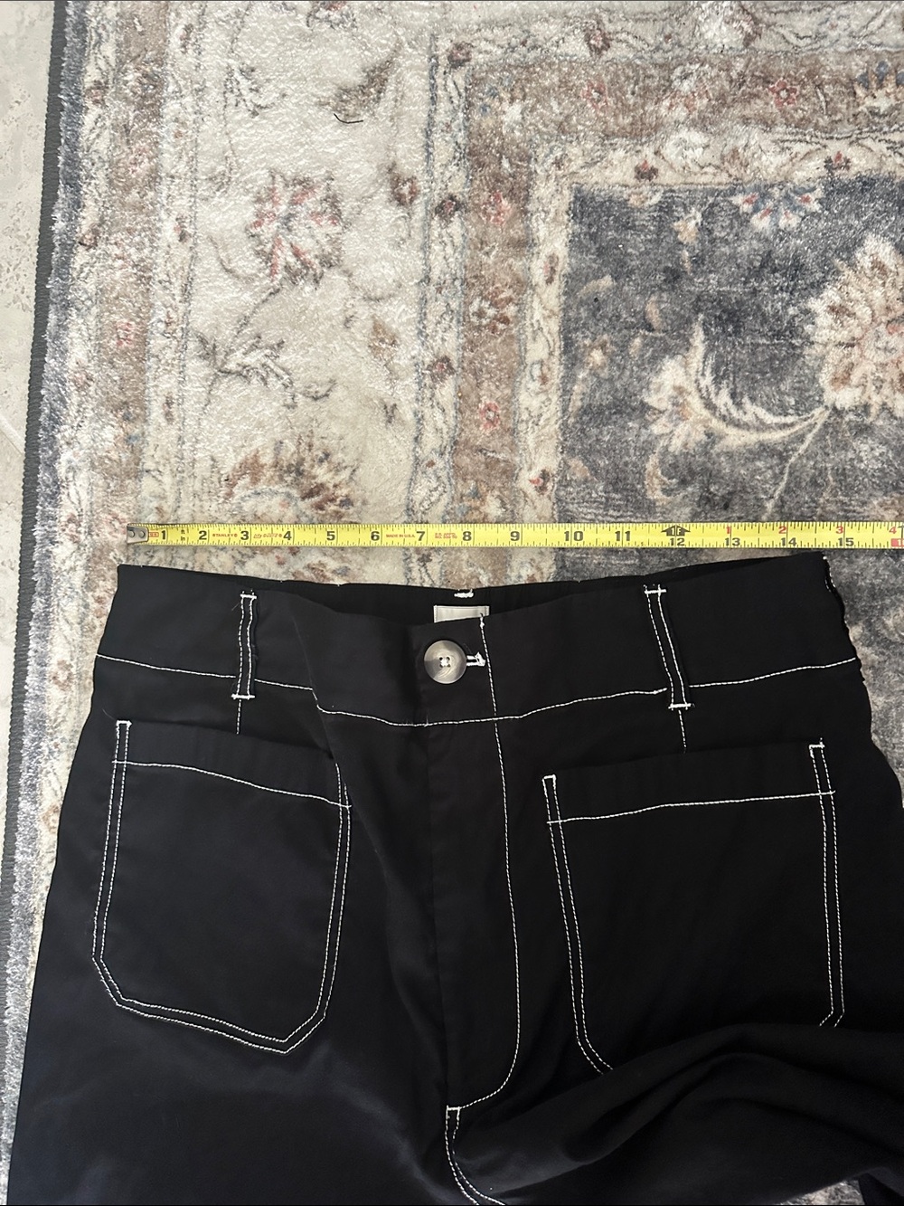 Anthropologie Maeve Colette Black Wide-Leg Pants with White Contrast Stitching - Picture 6 of 10